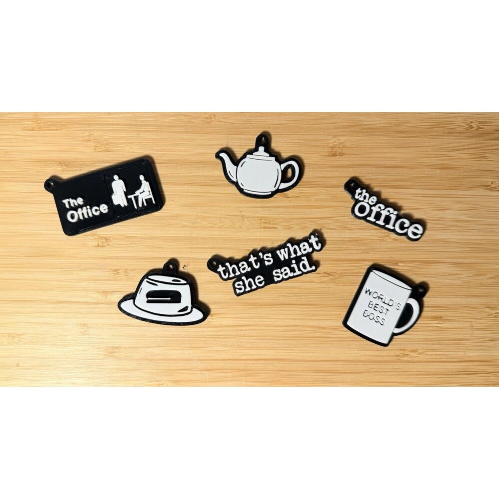 Custom 3D Printed Office inspired Keychain Set 6pc TV Show Fan Gift Desk